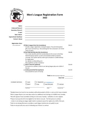 Fillable Online Men S League Registration Form Fax Email Print Pdffiller