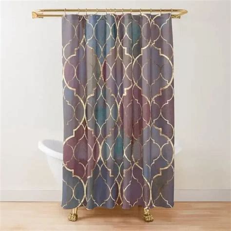 Moroccan Trellis Lattice Pattern Shower Curtain Indigo Navy Blue White