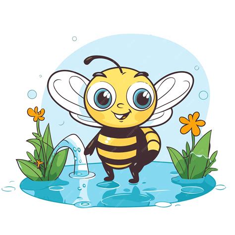 Premium Vector Cute Cartoon Bee In A Puddle Of Water Vector Illustration