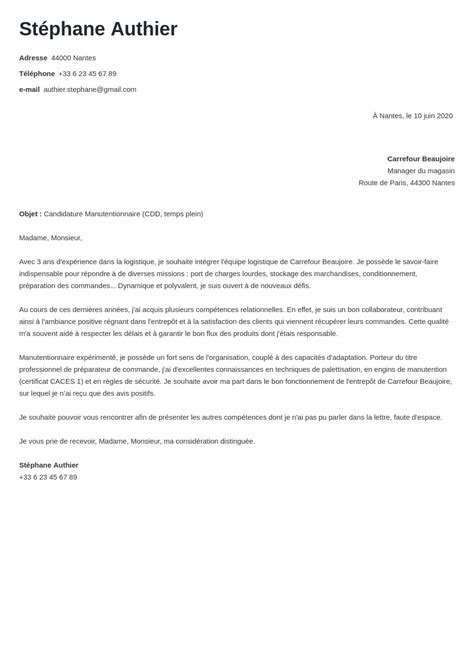 Titre Modèle de lettre de motivation en logistique pour un poste de