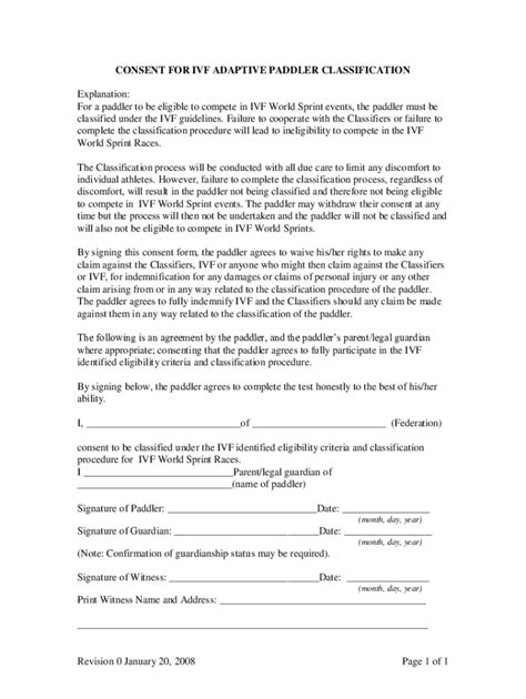 Fillable Online CONSENT FOR IVF ADAPTIVE PADDLER CLASSIFICATION Fax