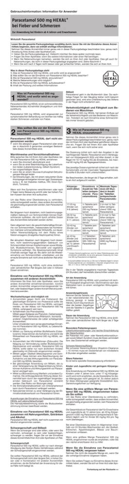 Paracetamol 500 Mg Hexal® Bei Fieber Und Schmerzen Tabletten