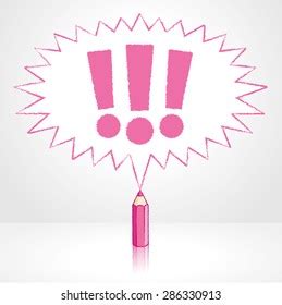 Pink Pencil Reflection Drawing Exclamation Marks Stock Vector Royalty