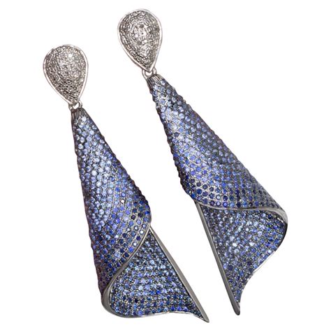 Diamond and Sapphire Dangle Earrings at 1stDibs