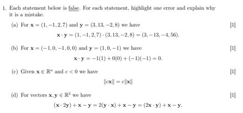 Solved 1 Each Statement Below Is False For Each Statement