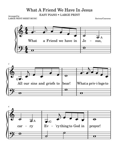 What A Friend We Have In Jesus Easy Piano LARGE PRINT Arr Large