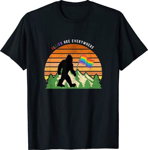 Allies Are Everywhere Lgbt Bigfoot Pride Rainbow Flag Design T Shirt