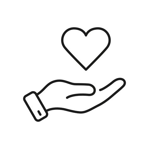 Human Hand and Heart Shape Line Icon. Love, Health, Charity, Care, Help