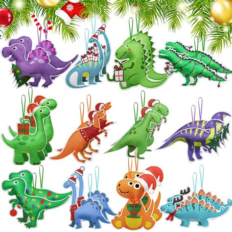 Adornos De Navidad De Dinosaurio Grandes De Fieltro De Dinosaurio De 6