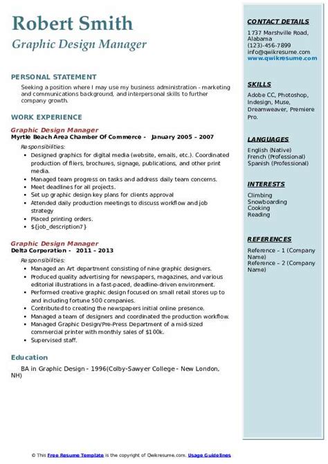 Graphic Design Manager Resume Samples | QwikResume