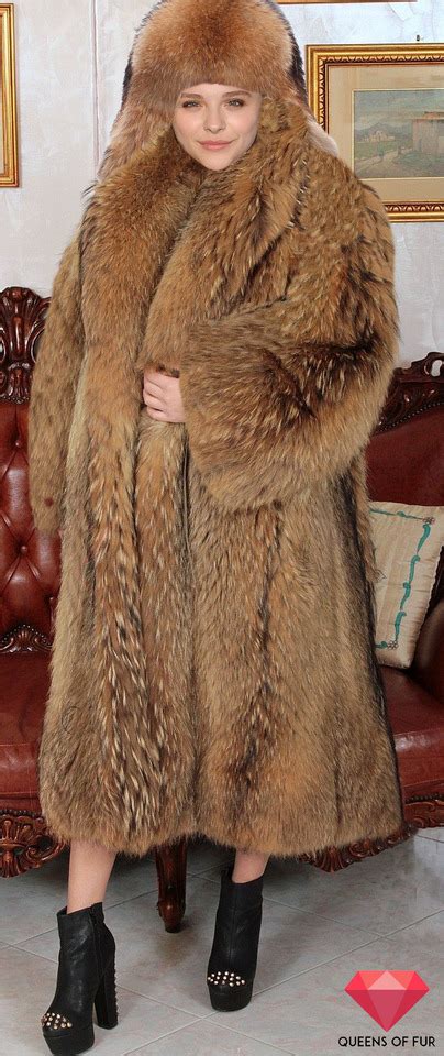 Queens Of Fur — Chloe Moretz In Raccoon Fur Coat And Hat