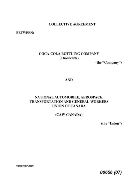 Fillable Online E Collective Agreement CAW Coca Cola Pdf Fax Email