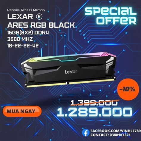 Ram Lexar Ares Rgb Black 16gb 2x8gb Ddr4 Bus 3600mhz Ld4bu008g