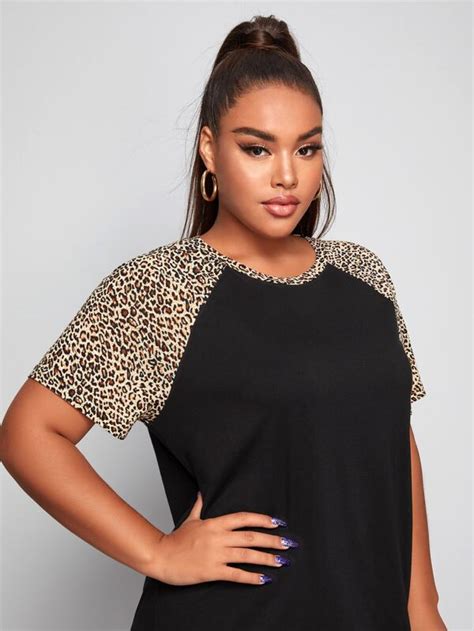 Shein Essnce Plus Leopard Raglan Sleeve Tee Dress Shein Usa