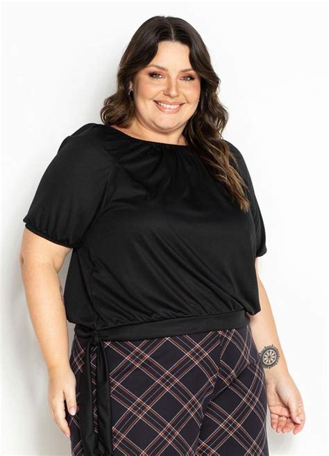 Blusa Preta Decote Ombro A Ombro Plus Size Marguerite