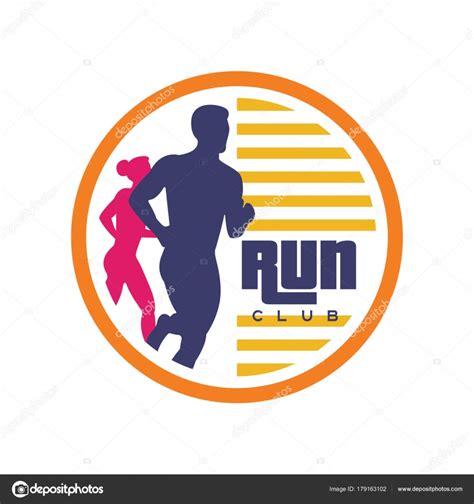 Run Club Logo Template Emblem With Abstract Running Man And Woman