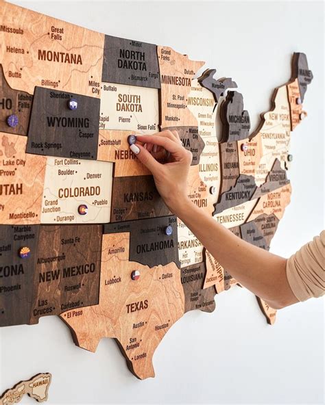 US Travel Map Push Pin Map Wood Map Of United States Apartment Decor