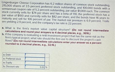 Solved Lingenburger Cheese Corporation Has Million Chegg