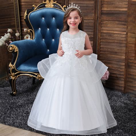 Phenas Girl Sleeveless Embroidery Princess Pageant Dresses Kids Ruffles ...