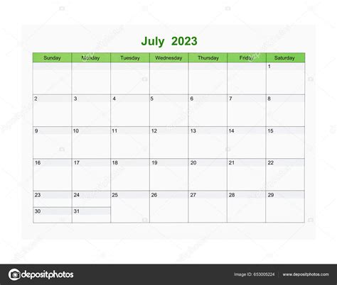 July 2023 Calendar Page 2023 Year Isolated White Background Clipping ...