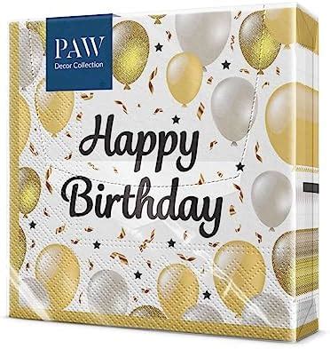 PAW Servietten Geburtstag 33 x 33 cm I 20 Stück I Perfekt für