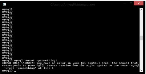 Database Mysqlexe Cannot Login To Gain Access 1064 Error With Syntax Stack Overflow