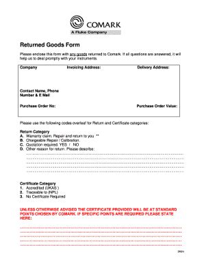 Fillable Online Thermometer Point Co Returned Goods Form