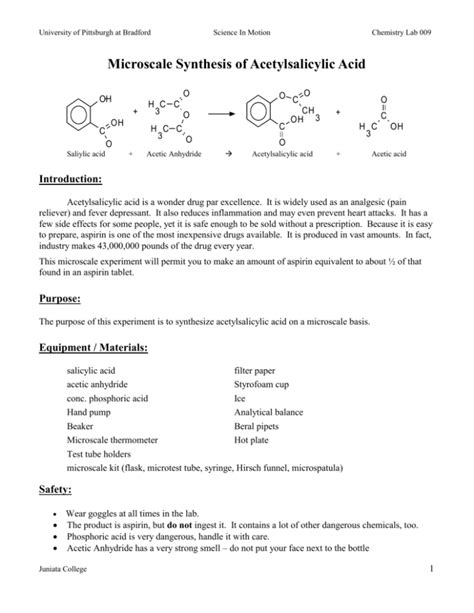 Microscale Synthesis of Acetylsalicylic Acid