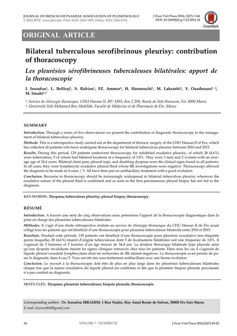 PDF Les pleurésies sérofibrineuses tuberculeuses bilatérales apport