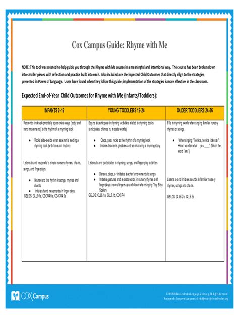 Fillable Online Cox Campus Guide Rhyme With Me Fax Email Print Pdffiller