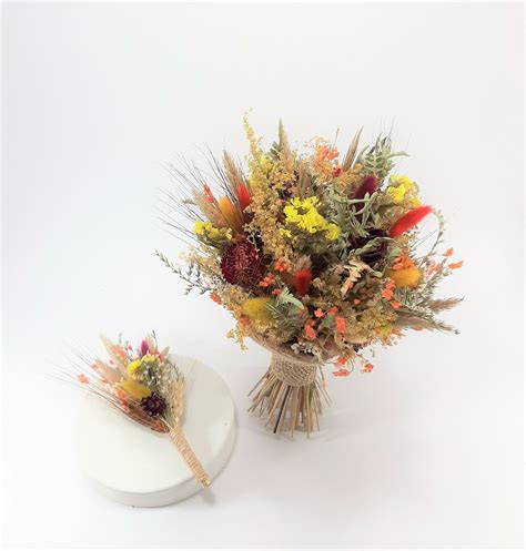 Autumn Dried Flowers Bouquet Fall Flowers Arrangement Red Etsy