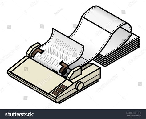 A Dot Matrix Printer With Tractor-Feed Fan-Fold Paper. Stock Vector Illustration 115044349 ...