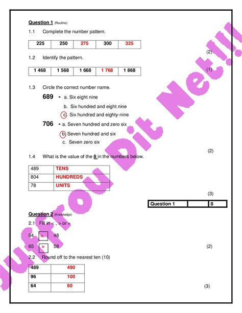 Grade 4 Mathematics Term 1 Task 1 Part 1 Whole Numbers Memorandum