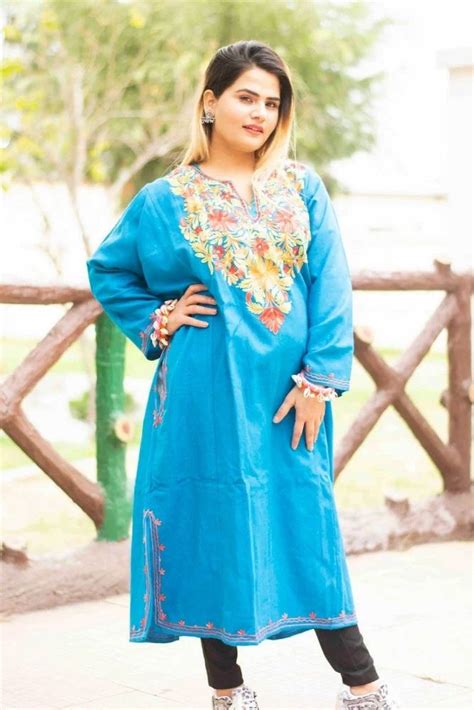 Blue Colour Kashmiri Work Embroidered Phiran Enriched Neckline Pattern