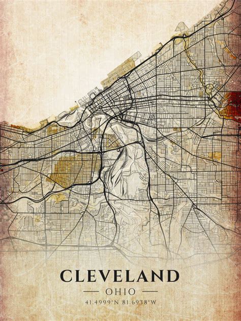 Cleveland Antique Map Print Winter Museo