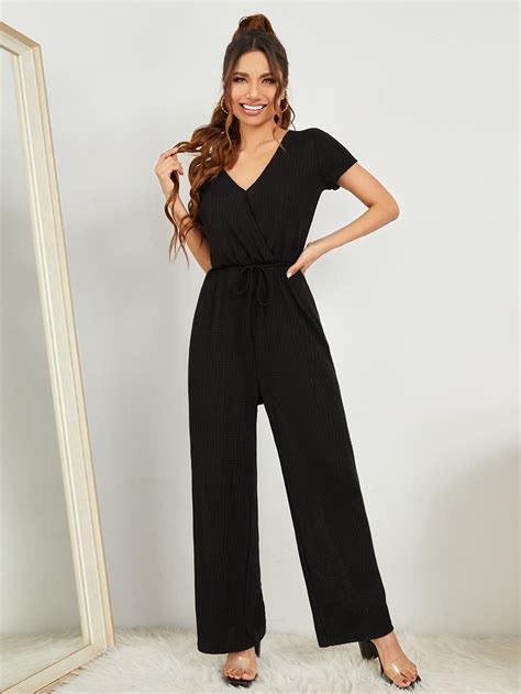 Shein Surplice Neck Wide Leg Jumpsuit