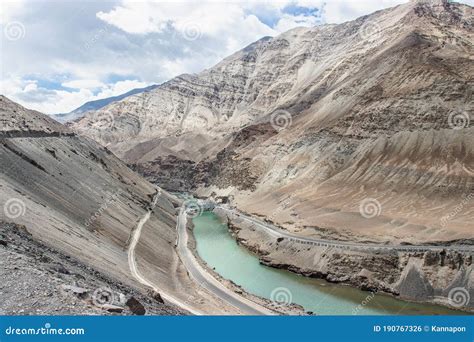 Confluence Of Zanskar And Indus River In Leh Ladakh India Stock