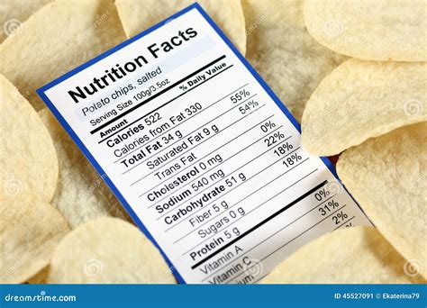 Nutrition Facts Of Salted Potato Chips Stock Image Image Of Prepared