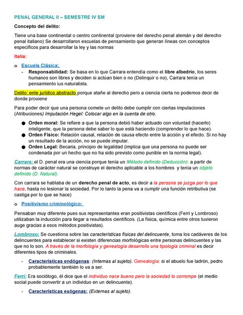 Apuntes Penal General Ii 2 Penal General Ii Semestre Iv Sm Concepto Del Delito Tiene Una