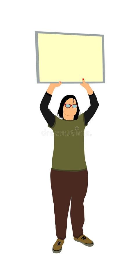 Demonstrator Woman Protester Hold Banner In Hands Vector Illustration