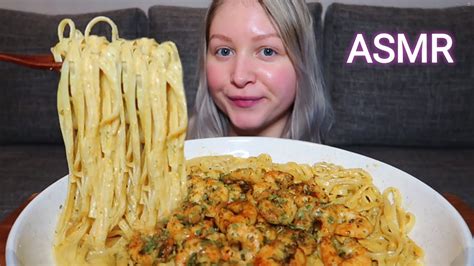 Asmr Creamy Cajun Shrimp Pasta Mukbang Eating Sounds Youtube