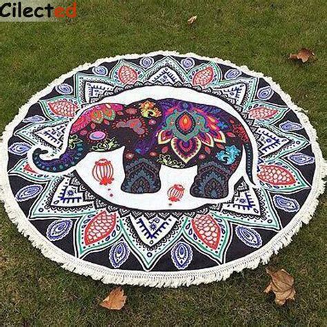 Cilected Elephant Mandala Tapestry Wall Hangings Round Indian Lotus