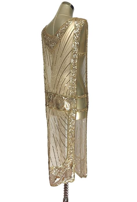 Gold 1920s Art Deco Beaded Sequinned Flapper Dress The Great Gatsby