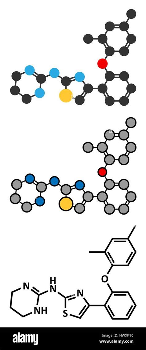 Abafungin Antifungal Drug Molecule Stylized 2d Renderings And Conventional Skeletal Formula