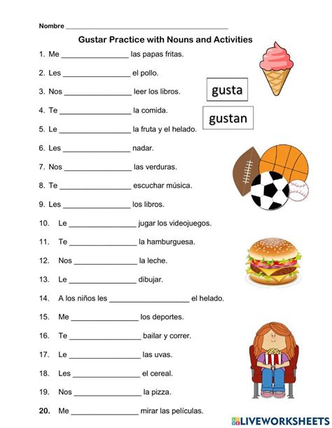 Hacer Tener Gustar And Favoritos Spanish Fill In The Blanks Exam Worksheets Library