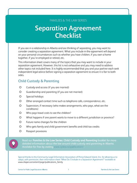 Fillable Online Separation Agreement Checklist - cplea Fax Email Print ...