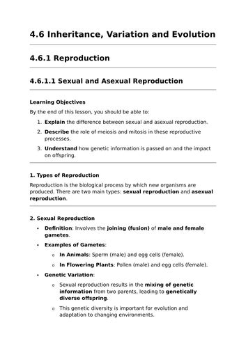 Sexual And Asexual Reproduction Gcse Biology Lesson Teaching Resources