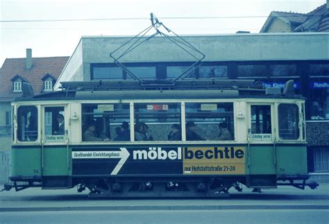 Straßenbahn Reutlingen Tw 54 ME 1928 mit Bw von Altenburg komend vor