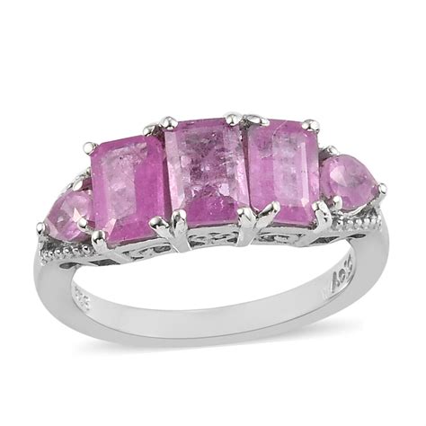 370ctw Pink Sapphire 5 Stone Ring Platinum Plated Sterling Size 7 Ebay