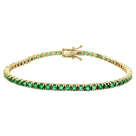 14k Yellow Gold Emerald 4ct Tennis Bracelet For Her For Sale At 1stdibs